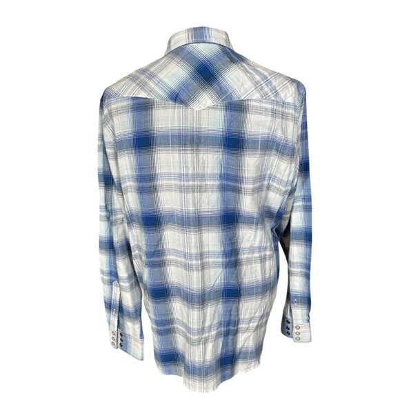 Lucky Brand Classic Fit Blue Plaid Long SLeeve Pearl Snap Button Front Shirt XL - Picture 5 of 7